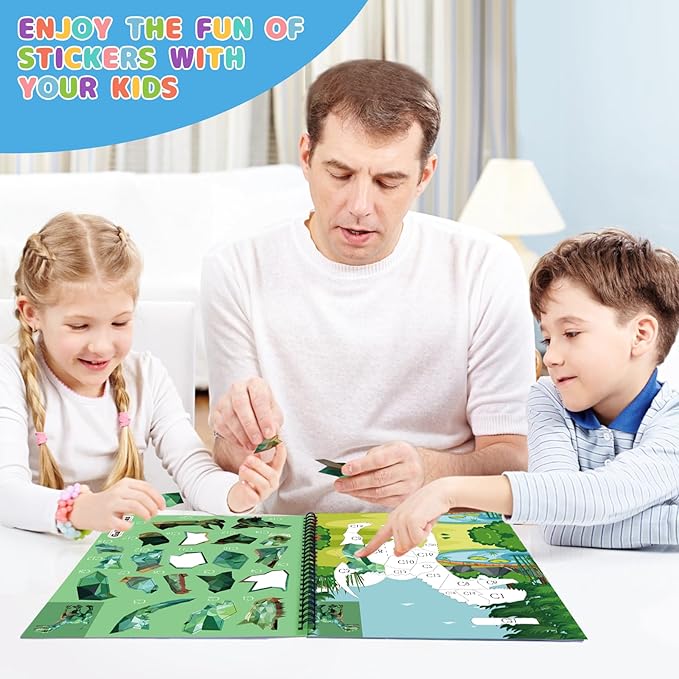 homicozy 4PCS Sticker Paint Books for Kids Ages 4-10,Dinosaur Astronaut Ocean Animals Designs Paint by Stickers,Sticker by Numbers,Party Birthday Gifts for Boys 4-10,Create 40 Pictures at a Time