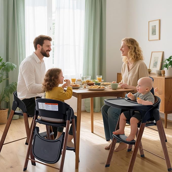 Adjustable High Chair with Removable Tray, Easy to Clean, Portable. 6 Months up to 240 Lb (Black Brown)