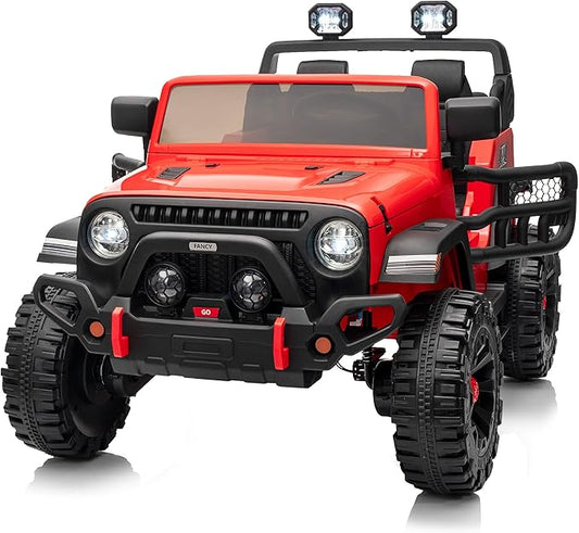 2 Seater Ride on Car Truck, 12V Kids Electric Ride on Toy for Big Kids Age 3-8 w/Remote Control- Red