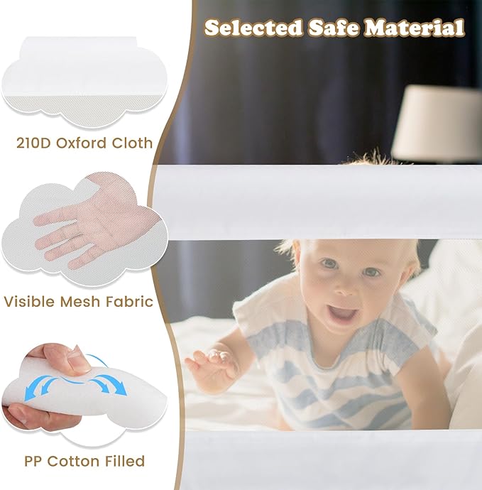 BABY JOY Double Sided Bed Rail Guard, 2 Pack, Extra Long, Swing Down for Convertible Crib, Folding Baby Safety Bedrail for Kids Twin Full Size Queen King Mattress, Rails for Toddlers (White, 71")