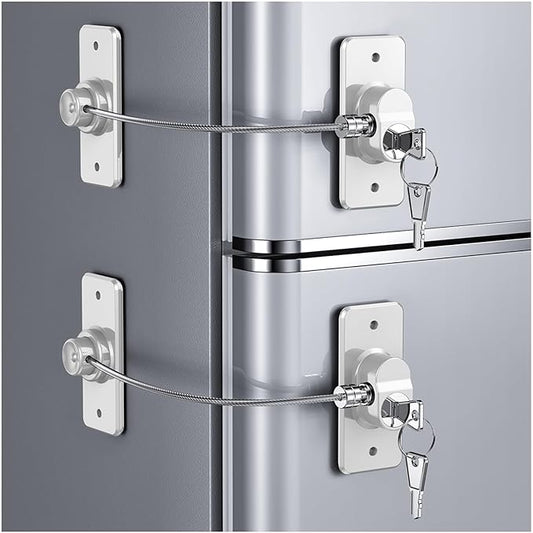 2 Pack Refrigerator Door Lock with Adhesive, No Tools Required, Child Proof Fridge Door Lock for Kids and Pets, Self Adhesive Latch for Freezer, Cabinets, Drawers, Air Oven, Windows (Patent)