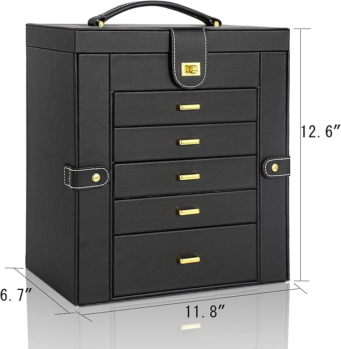 AKOZLIN Huge Jewelry Box Organizer Functional Lockable, Large Leather Jewelry Storage Case for Women Girls Ring Necklace Earring Bracelet Holder Organizer with Mirror