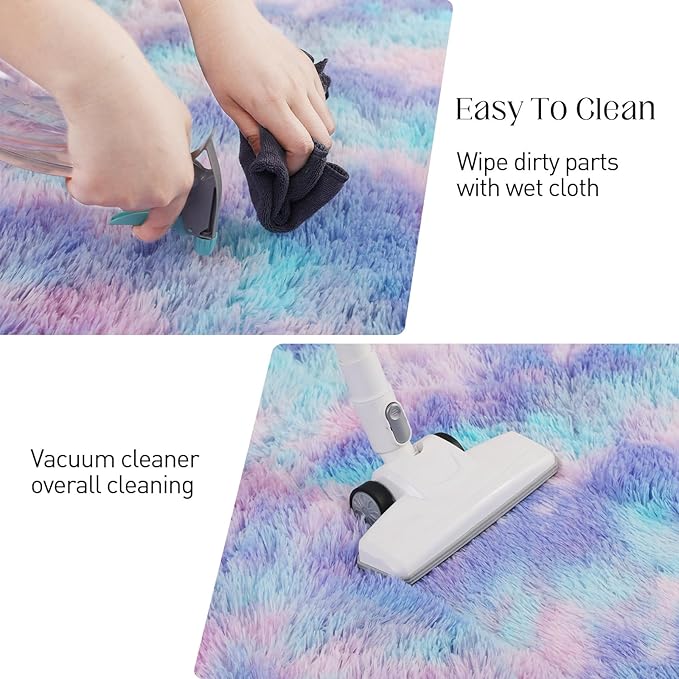 4x5.8 Rainbow Rug for Girls Room, Fluffy Area Rugs for Bedroom, Colorful Kids Rug Cute Anti-Skid Indoor Carpet for Nursery, Living Room, Playroom, Home Decor