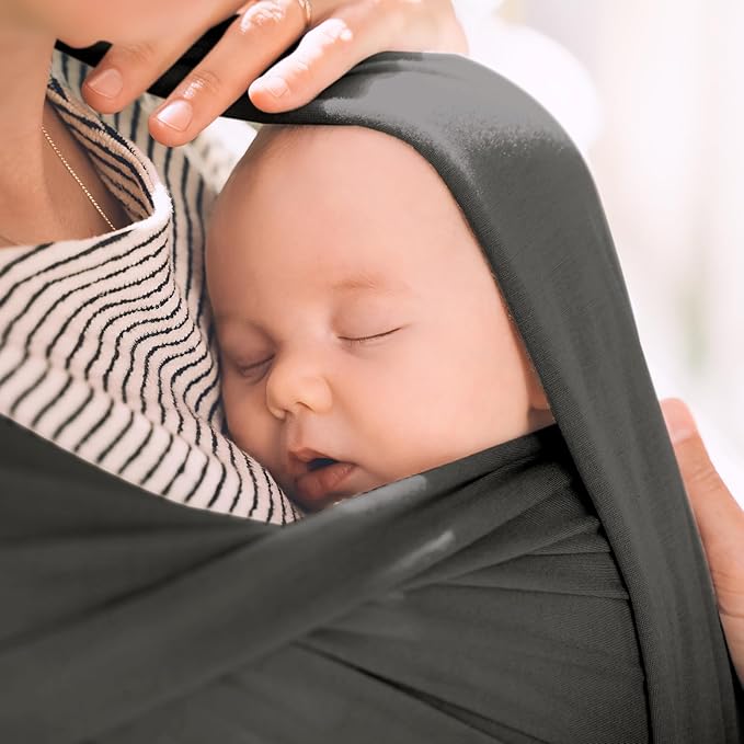 Acrabros Baby Wrap Carrier,Hands Free Baby Carrier Sling,Lightweight,Breathable,Softness,Perfect for Newborn Infants and Babies Shower Gift,Dark Grey
