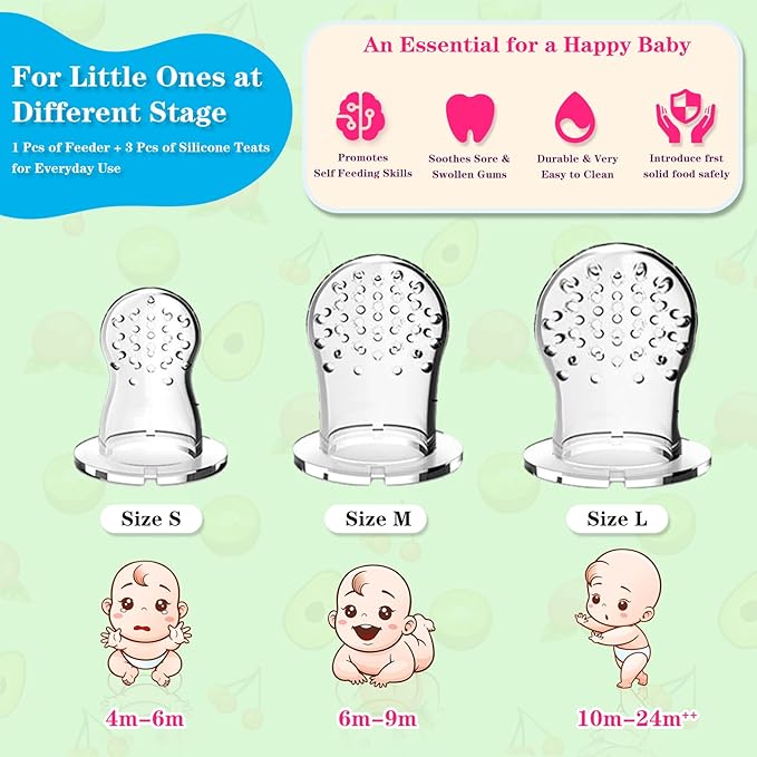 Baby Fruit Food Feeder - Silicone Nibble Tray Combo - Breastmilk Popsicle Mold for Cooling Relief, BPA Free Mesh Feeder for Infant Self Feeding (Deer Green + Pineapple)