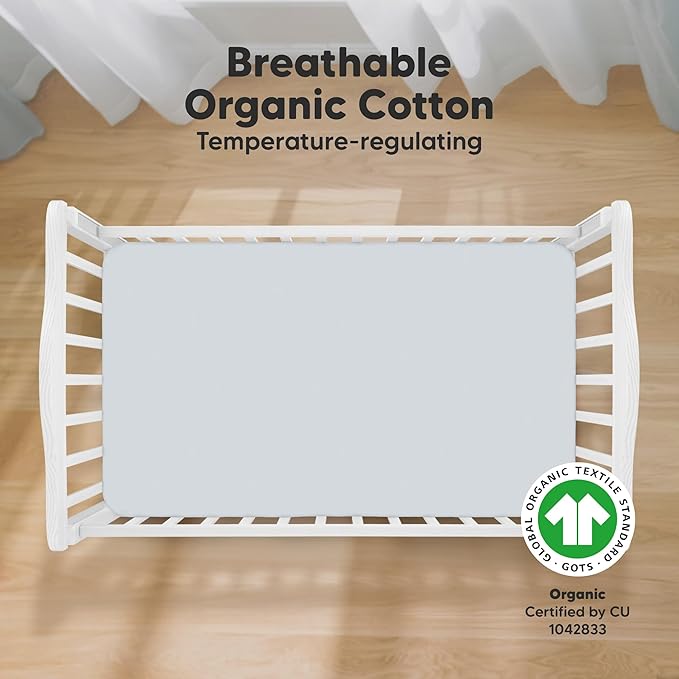 KeaBabies 2-Pack Organic Crib Sheets for Boys, Girls - 52x28 Fitted Crib Mattress Sheet Neutral, Breathable Jersey Cotton Cover for Baby Bed, Toddler Mattress, Soft & Cute Prints (Hazy)