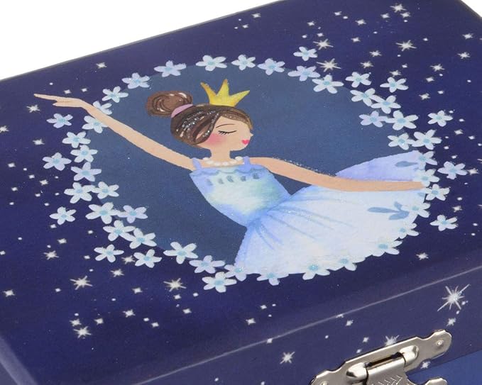 Jewelkeeper Girl's Ballerina Musical Jewelry Storage Box with Pullout Drawer, Glitter Design, Swan Lake Tune Blue