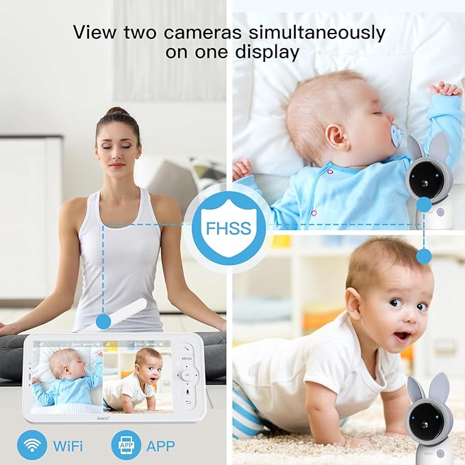 ARENTI Upgraded Baby Monitor with 2 Cameras, 4MP 2.4G&5G WiFi Baby Camera Monitor, Infrared Night Vision, Night Light, 2-Way Audio, Cry&Motion Detection, Temp&Humidity Sensor, App Control