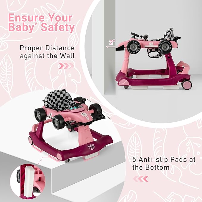 BABY JOY 4-in-1 Baby Walker, Foldable Activity Walker with Adjustable Height & Speed, Music, Lights, Steering Wheel, Comfy Seat Cushion, Activity Baby Push Walker for Boys Girls Aged 6 –18 (Purple)