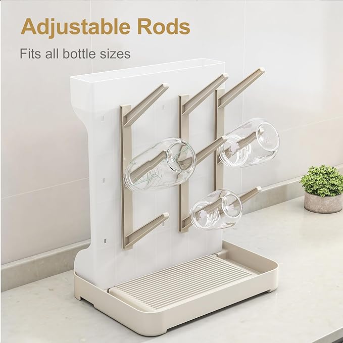GoMaihe Baby Bottle Drying Rack: Space Saving Vertical Bottle Dryer Holder - Baby Accessories Storage Stand Organize Brushes Pacifiers on Countertop - BPA-Free - Beige