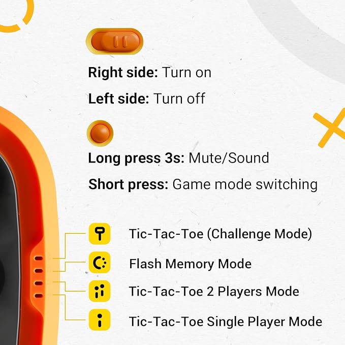 4-in-1 Handheld Tic Tac Toe Game Portable Electronic Board Games for Kids & Adults, Travel Fun & Memory Growth Gift, Orange