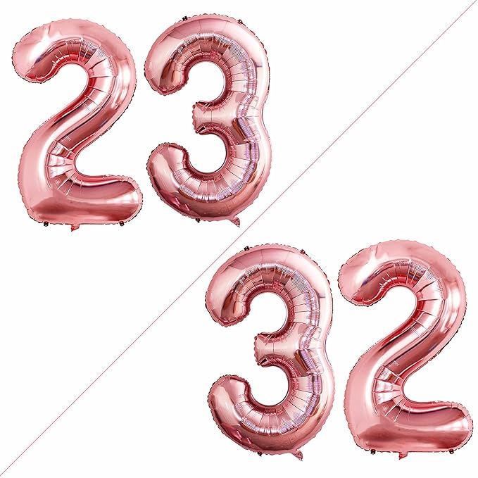 GOER Number 23 Balloons for 23rd Birthday Party Decorations,42 Inch Jumbo Foil Helium 32 Balloons for 32nd Birthday Party Decoration (Rose Gold)