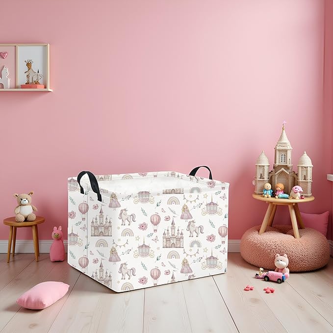 HIYAGON Rectangular Baby Girl Basket Kids Baby Storage Basket Toy Storage Bin Organizer Box Room Decor(Castle)