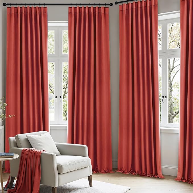 ANRODUO Back Tab Blackout Curtains for Bedroom Living Room, Rod Pocket Pinch Pleated Thermal Insulated Room Darkening Curtains 54 Inches Long 2 Panels, Burnt Orange, 42 x 54 Inch