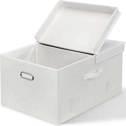 75 Quarts Extra Large Decorative Storage Bins with Lids, 1 Pack White Collapsible Storage Bins with Lids, Stackable Storage Bins Decorative Box Storage With Lid Extra Large