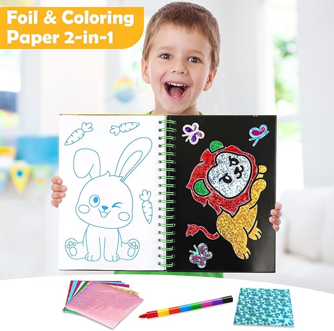 FUNNYB&G Foil Art Craft Activity for Kids - Gift for Boys Crafts for Kids Fun Art Supplies DIY Creative Travel Toy, Birthday Gift Party Favor Toys for Girls Boys 4 5 6 7 8 9 Years Old (Dinosaur)