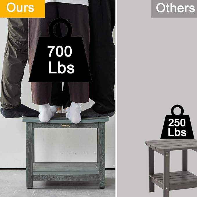 Heavy Duty Shower Bench for Inside Shower Waterproof, Large HDPS Bath Stool for Shaving Legs, Gray Poly Lumber Foot Stool, Plastic Bathroom Bench Seat with Storage Shelf, Outdoor/Indoor Use