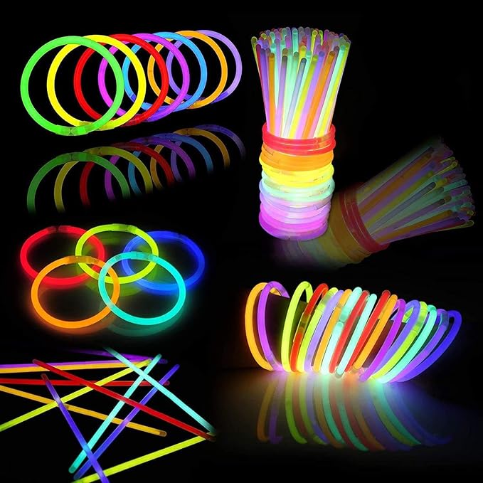 300 Pcs Glow Sticks Bulk Party Pack, 8'' Glow in the Dark Party Supplies, Glow in the Dark Light Up Sticks with Connectors, Party Favors for Birthday, Concert, Raves, Halloween, Christmas