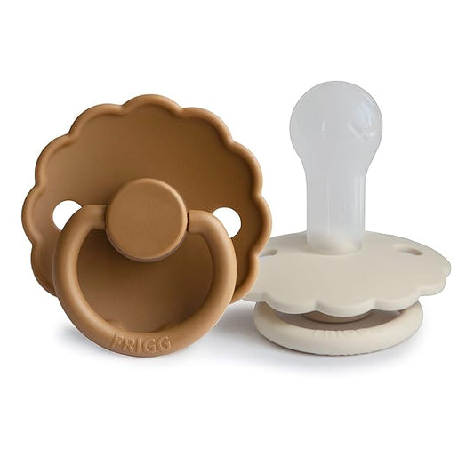 FRIGG Daisy SilkySoft Silicone Baby Pacifier | Made in Denmark | BPA-Free (Cappuccino/Cream, 6-18 Months)