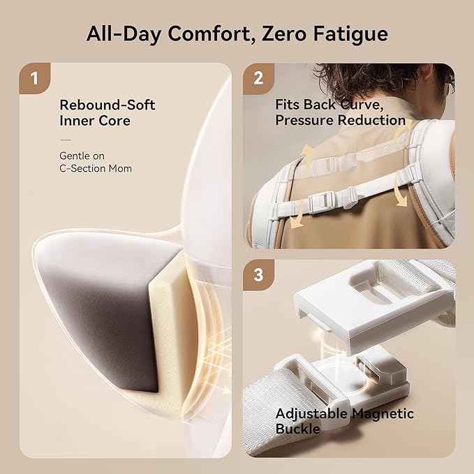 Baby Carrier with Hip Seat, BeBeBus 2-in-1 Ergonomic Newborn to Toddler Carrier up to 44 lbs, Detachable Hands-Free for Infant, All Season Forward-Facing Carry, Fits Waist Sizes up to 38 inch (White)