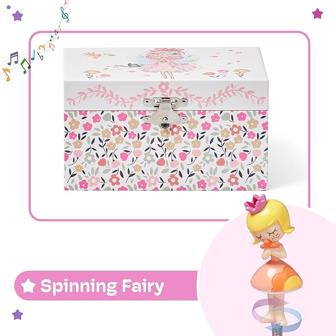 Jewelkeeper Girls Musical Jewelry Box - Durable Pine Fiberboard with Pink Lining - Kids Jewelry Box - The Beautiful Dreamer Tune - Gifts for Girls - Fairy Jewellery Box - 6x4x3.5in
