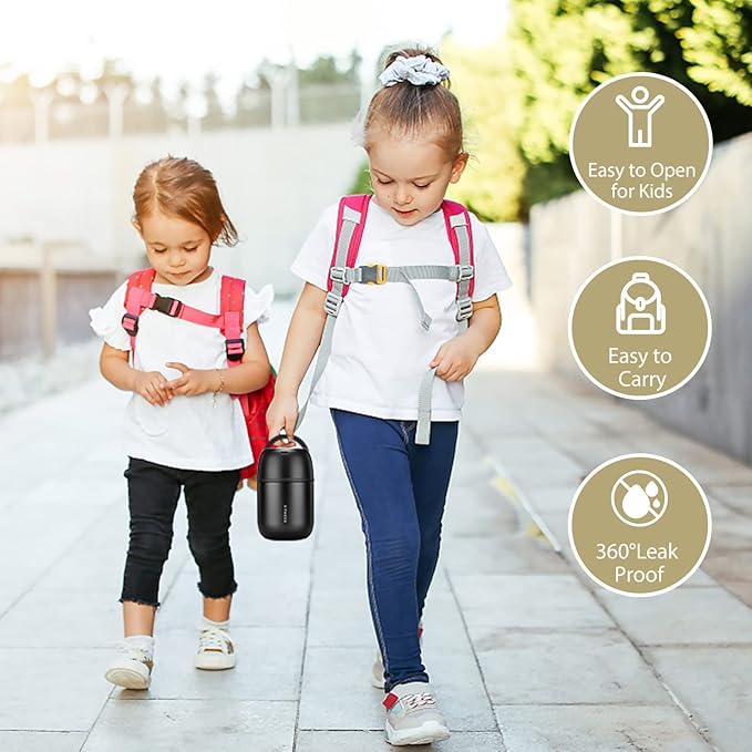 Insulated Food Container 17 oz Soup Thermo for Hot Food Kids Adults, Stainless Steel Vacuum Lunch Box with Folding Spoon, Adult Kids Thermo Portable with Handle for School, Office, Outdoor