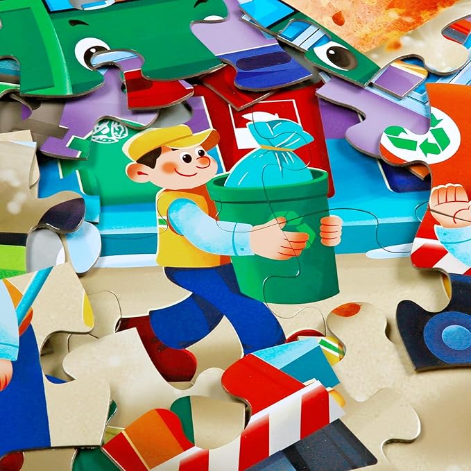 Jumbo Floor Puzzle for Kids,Recycling Garbage Truck Jigsaw Large Puzzles,48 Piece Trash Truck Vehicle Puzzle for Toddler Ages 3-5,Children Learning Preschool Educational Toys,Gift for 4-8 Years Old