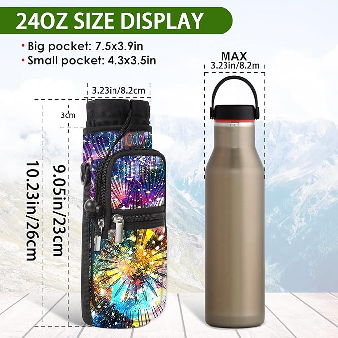 icolor Water Bottle Carrier Bag with Strap 25/32/40 oz Crossbody Bottle Holder with Phone Pocket Sling Sleeve Insulated Neoprene Water Bottle Pouch for Walking Travelling