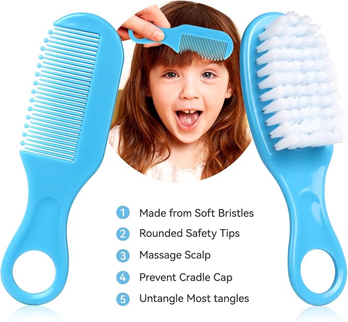 Baby Grooming Kit, Infant Safety Care Set with Hair Brush Comb Nail Clipper Nasal Aspirator,Baby Essentials Kit for Newborn Girls Boys (Blue)