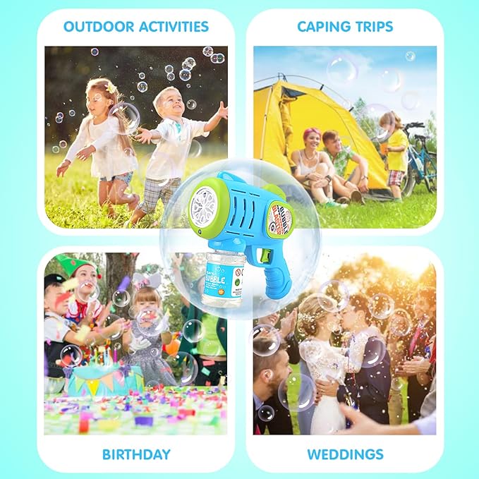 2 Pack Bubble Gun Machine for Kids, Automatic Light Up Bubble Blower with 4 Bottles 10 Bags Refill Solution Bubble Guns Blaster for Toddlers, Outdoor Toys Gifts Wedding Easter Party Favor