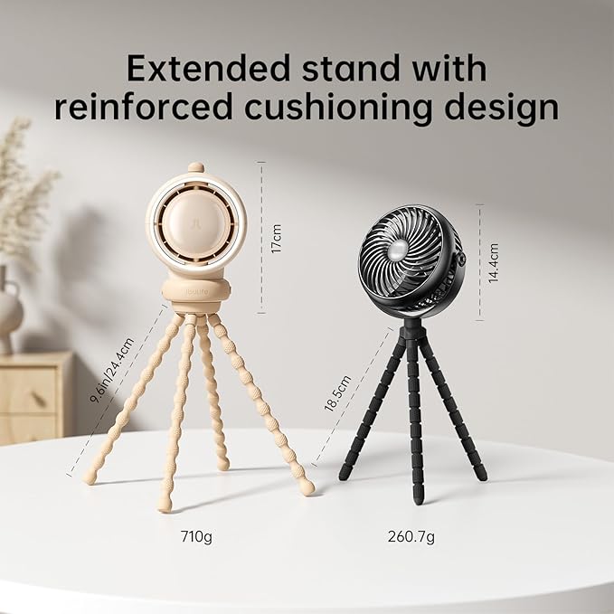 JISULIFE Stroller Fan Baby Large, Safe Bladeless for Crib, Desk, Portable Battery Rechargeable Cooling Fan with Air Turbo Tech, Night Light, Food-Grade Gift for Mom/Dad/Friend - Brown