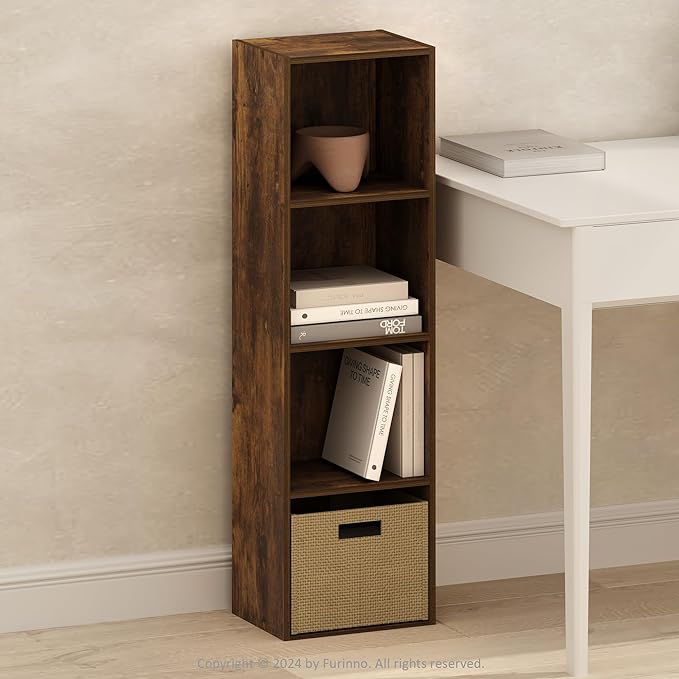 Furinno Pasir 4-Tier Open Shelf Bookcase, Bookshelf, Amber Pine