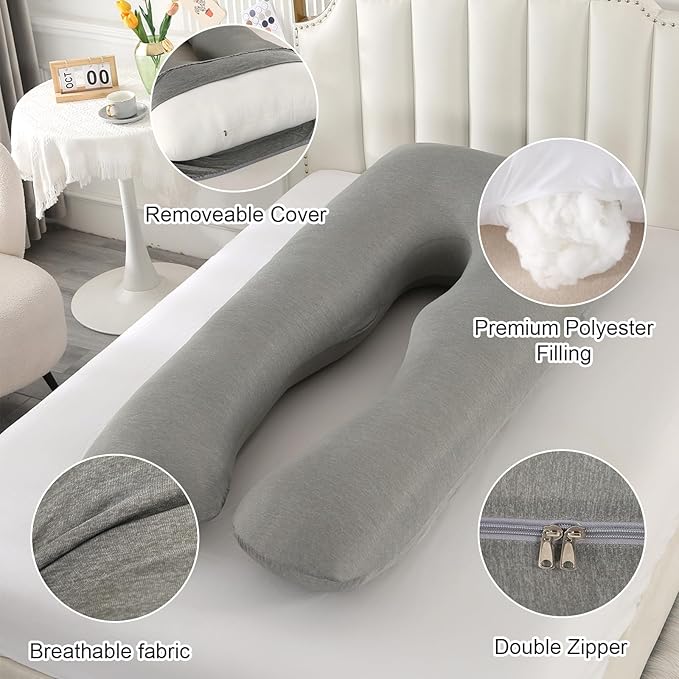 Amagoing Pregnancy Pillows with Cooling Cover, U-Shape Full Body Pillow for Sleeping, Support for Back, Legs, Belly, HIPS for Pregnant Women, Maternity Pillow for Adults, Dark Grey Cooling