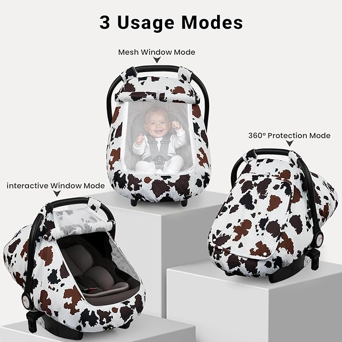 Elstey Car Seat Cover Baby, Minky Dot Carseat Covers Baby Girls, Lightweight Infant Car Seat Cover Canopy with 2 Layers Breathable Mesh Windows, Stroller Carrier for Babies Newborn Essentials