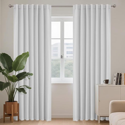 Joydeco 84 Inch 60% Blackout White Curtains 2 Panels,Elegant Soft Sheer Curtains for Bedroom,Thermal Insulated Black Out Drapes for Living Room,Rod Pocket Back Tab Drapes(W37 x L84 Inch,Greyish White)