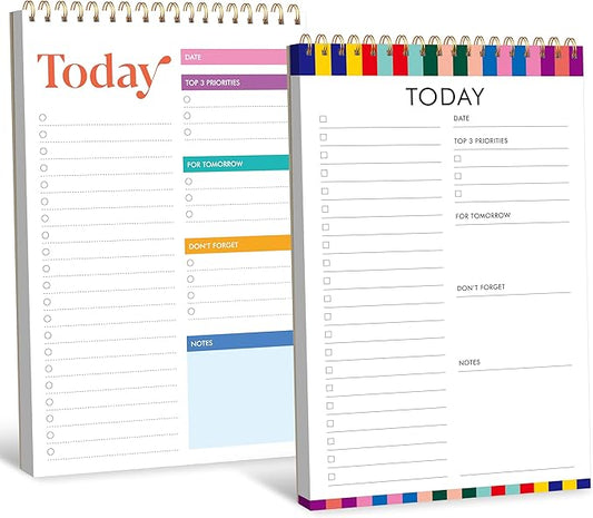 2 To Do List Notepads, Daily Planner Notebook with Tear-off Design, Undated Writing Organizer for Daily Tasks and Goal, Coiled Task Track Checklist Productivity Pad for Office, Classroom, Home, School
