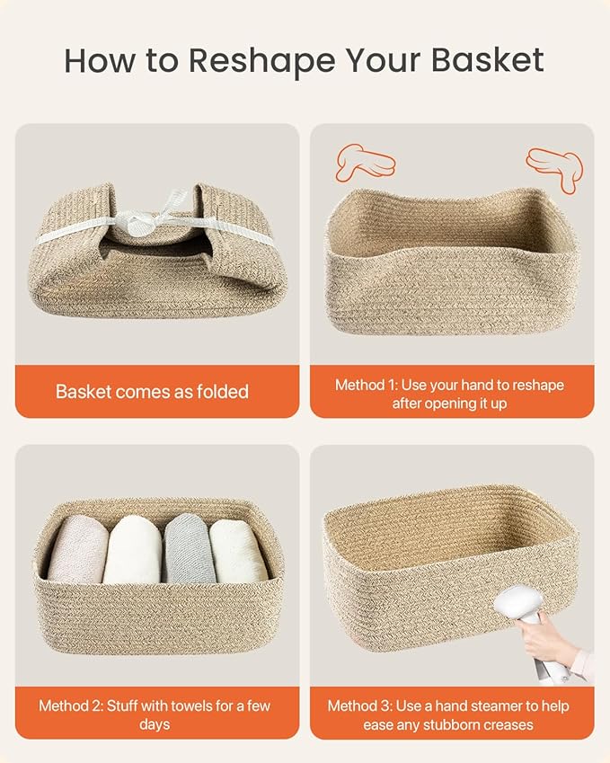 KALLAX Small Woven Basket, 13.5 x 9.5 x 5 Inches, Storage Basket for Organizing, Cute Small Rope Shelf Closet Cube Storage Bins Baskets for Shelves, Dog Toy Gift Baskets Empty, 3 Packs, Mixed Brown