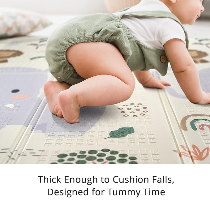 79x71 Foldable Baby Play Mat for Floor, Extra Large Non-Toxic Tummy Time and Crawling Playmat, Thick Foam Play Mat for Baby, Reversible Portable Babies Floor Mats for Infant, Toddler