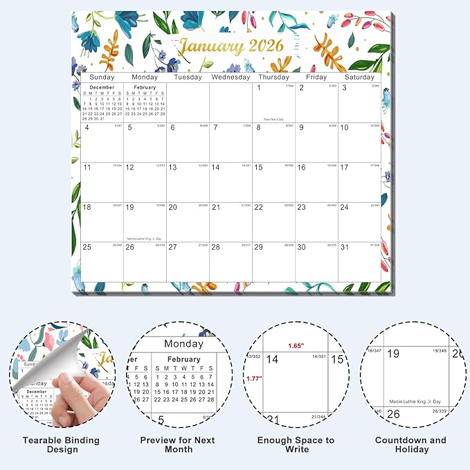 2025-2027 Magnetic Fridge Calendar 21 Monthly Magnetic Calendar for Refrigerator Planner Runs from October 2025 Until June 2027 Easy Organizing Markers Tearable (Flower)