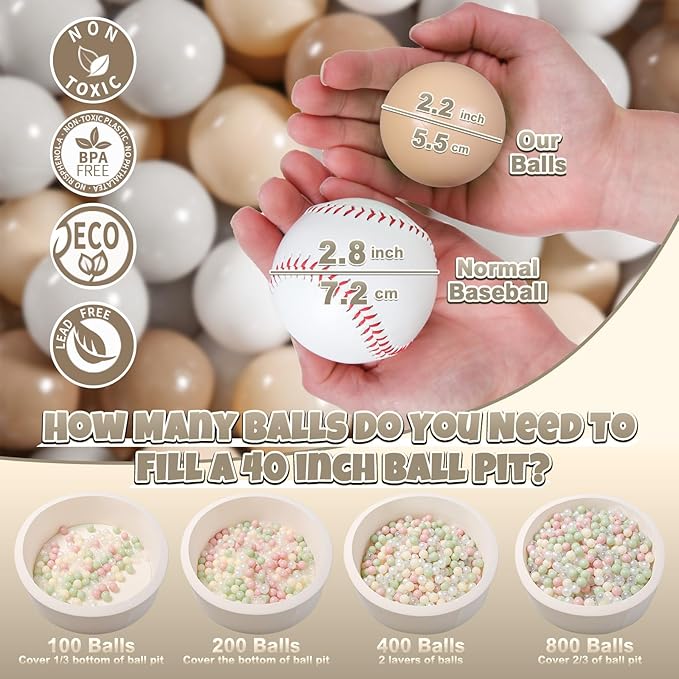 GOGOSO Balls for Ball Pit - Plastic Ball for Toddlers 1-3, Baby Kids Ball Pool Decoration 50 100 200 300 500 1000 (Grey+Coffee+ Beige+White, 200 Balls)