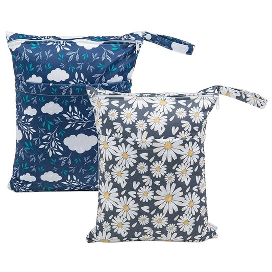 ALVABABY 2pcs Cloth Diaper Wet Dry Bags Waterproof Reusable with Two Zippered Pockets Travel Beach Pool Daycare Soiled Baby Items Yoga Gym Bag for Swimsuits or Wet Clothes L12208