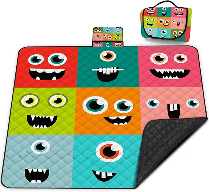 Extra Large Picnic Blanket Waterproof,80"x 80"Foldable Machine Washable Beach Blankets,Outdoor Blanket for 6-8 Adults,Picnic Mat Suitable for Indoor Crawling,Park Beach,Camping,Hiking,Travel (Face）