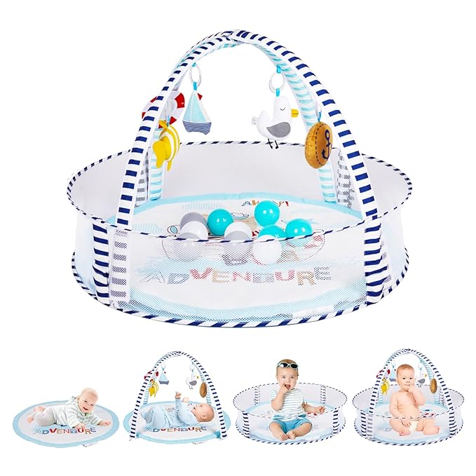 Activity Gym, Baby Play Gym Mat for Toddlers, 0-18 Months Tummy Time Play Mats, Infant Play Gym with Detachable Toys for Sensory Exploration and Motor Skill Development, PM2406