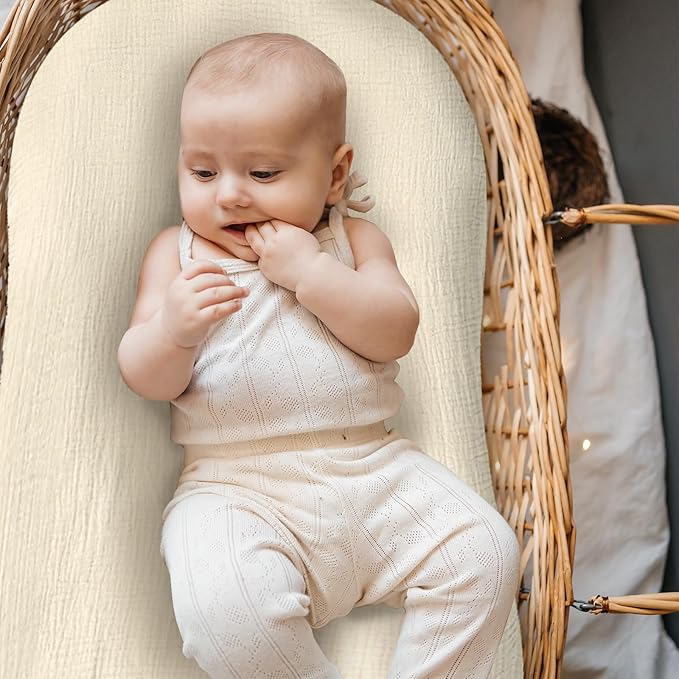 Hooyax Muslin Baby Lounger Cover 2 Pack, Soft and Breathable Newborn Lounger, Adorable Slipcover for Boys & Girls (Brown, Wheat)