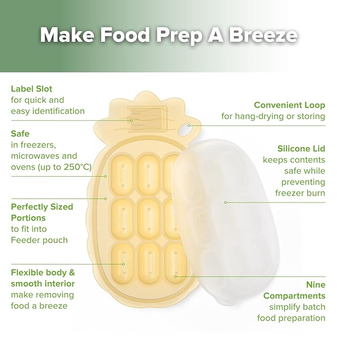 Haakaa Silicone Nibble Freezer Tray -Breastmilk Teething Popsicle Mold - Baby Fruit Food Feeder Teether Tray - Baby Food Maker - Ice Cube Tray - 4 Months+ Babies - BPA Free -Banana