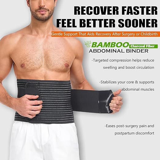 Abdominal Binder for Men and Women – Post Surgery & Postpartum Recovery Hernia Support Belt Waist Trainer for Men Adjustable Compression Wrap (Black,S)