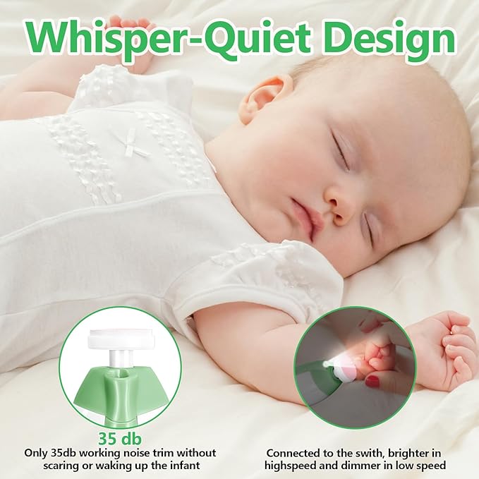 Baby Nail Trimmer Electric, 6 in 1 Baby Nail File Clippers Infant Grooming Kit Manicure Set for Toddler or Adults, Green