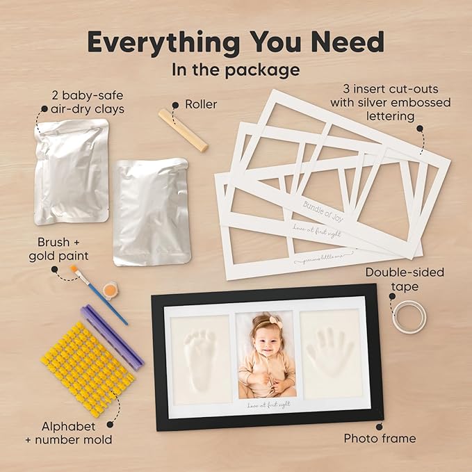 Baby Hand and Footprint Kit - Clay Handprint Keepsake Frame, Newborn Nursery Picture Frame, Personalized New Mom Gifts for Baby Shower & Registry (Onyx Black)