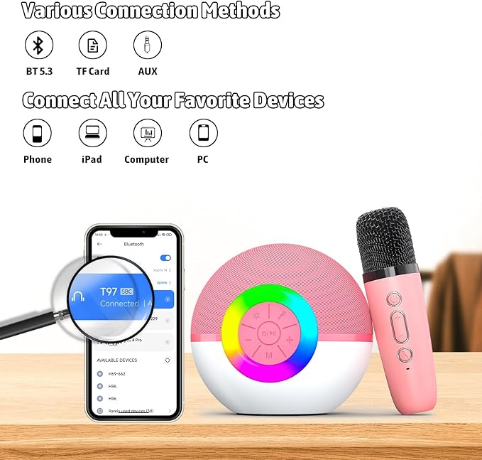 Karaoke Microphone Machine Toys for Kids Adults, Mini Portable Bluetooth Speaker with 2 Wireless Mics, Christmas Birthday Gifts for Boys Girls Ages 3 4 5 6 7 8 9 10 11 12+ Year (Pink)