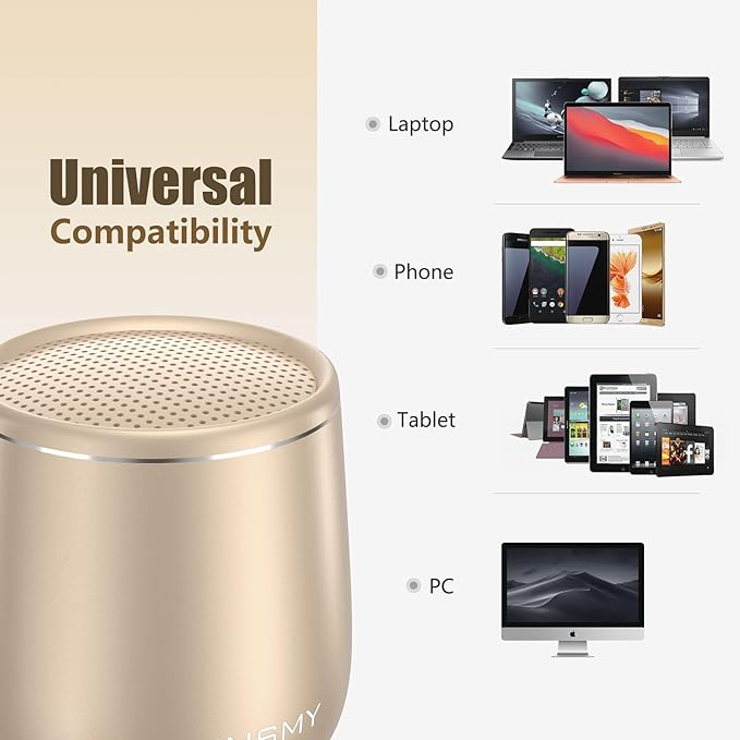 INSMY Small Bluetooth Speaker, Waterproof Mini Portable Wireless Speaker, Punchy Bass Rich Audio Stereo Pairing, Handheld Pocket Size,Built in Mic for Hiking Biking Gift Laptop Tablet (Gold)